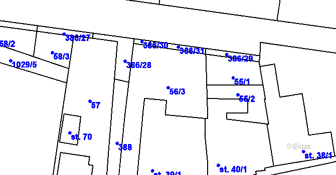 Parcela st. 56/3 v KÚ Ondřejov u Pelhřimova, Katastrální mapa