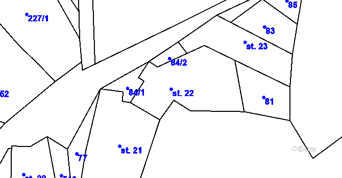 Parcela st. 22 v KÚ Miletín u Onomyšle, Katastrální mapa