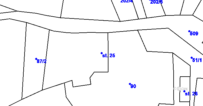 Parcela st. 25 v KÚ Miletín u Onomyšle, Katastrální mapa