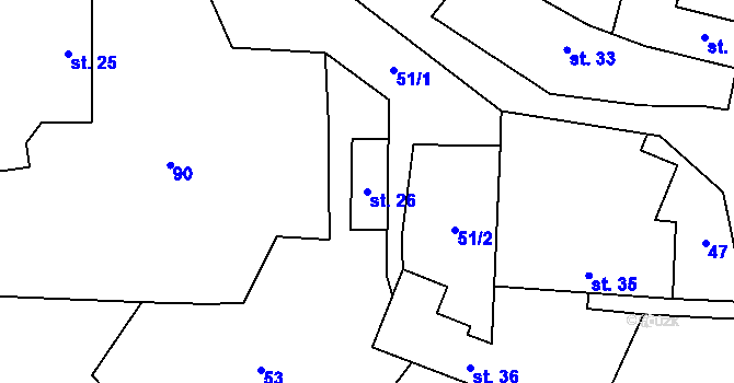 Parcela st. 26 v KÚ Miletín u Onomyšle, Katastrální mapa