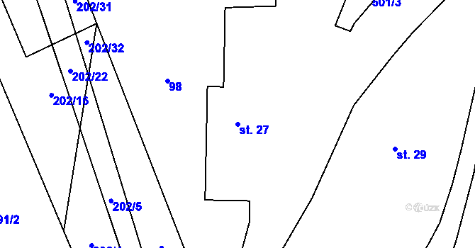 Parcela st. 27 v KÚ Miletín u Onomyšle, Katastrální mapa