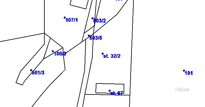 Parcela st. 32/2 v KÚ Miletín u Onomyšle, Katastrální mapa