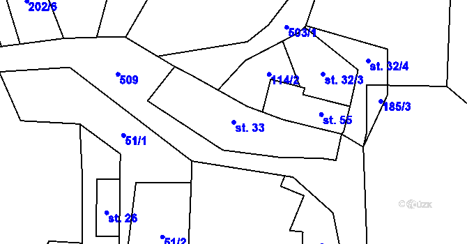 Parcela st. 33 v KÚ Miletín u Onomyšle, Katastrální mapa