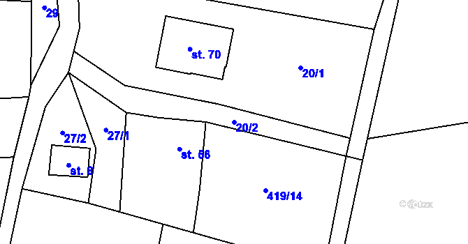 Parcela st. 20/2 v KÚ Miletín u Onomyšle, Katastrální mapa