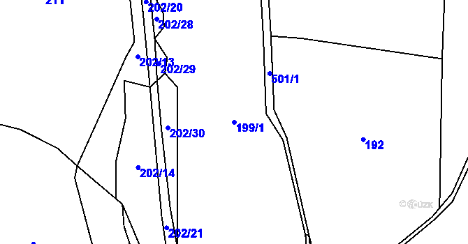 Parcela st. 199/1 v KÚ Miletín u Onomyšle, Katastrální mapa