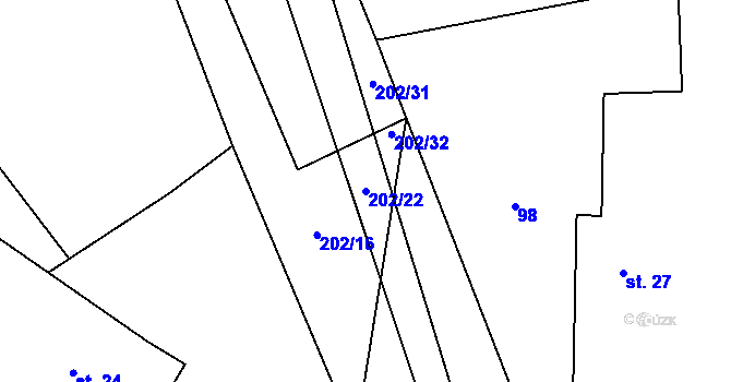 Parcela st. 202/22 v KÚ Miletín u Onomyšle, Katastrální mapa
