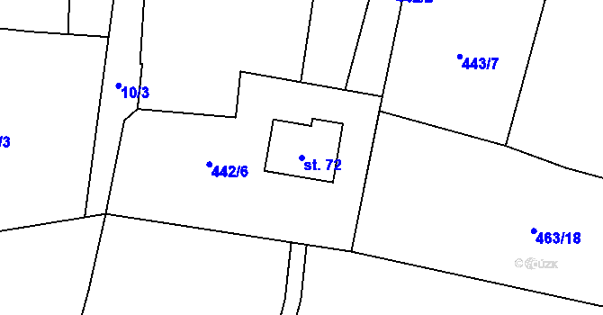 Parcela st. 72 v KÚ Miletín u Onomyšle, Katastrální mapa