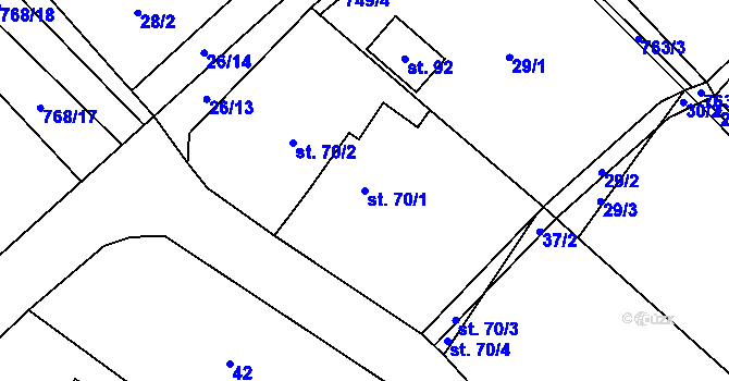 Parcela st. 70/1 v KÚ Onomyšl, Katastrální mapa