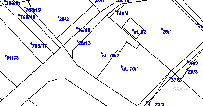 Parcela st. 70/2 v KÚ Onomyšl, Katastrální mapa