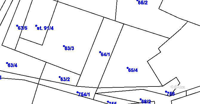 Parcela st. 64/1 v KÚ Onomyšl, Katastrální mapa