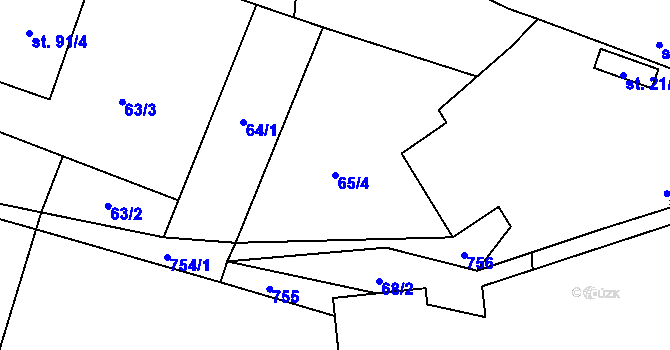 Parcela st. 65/4 v KÚ Onomyšl, Katastrální mapa