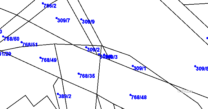 Parcela st. 309/3 v KÚ Onomyšl, Katastrální mapa