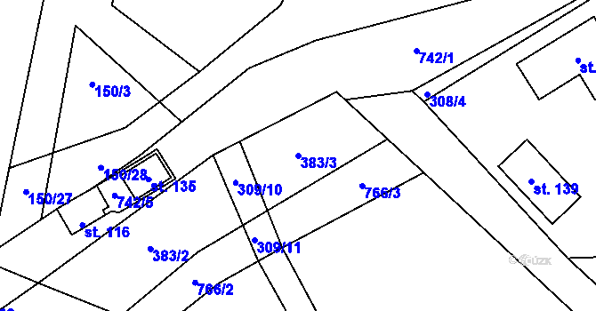 Parcela st. 383/3 v KÚ Onomyšl, Katastrální mapa