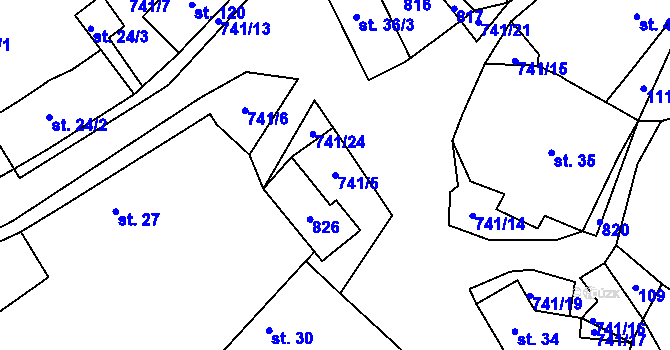 Parcela st. 741/5 v KÚ Onomyšl, Katastrální mapa