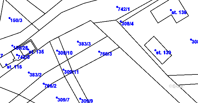 Parcela st. 766/3 v KÚ Onomyšl, Katastrální mapa