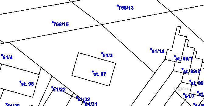 Parcela st. 61/3 v KÚ Onomyšl, Katastrální mapa
