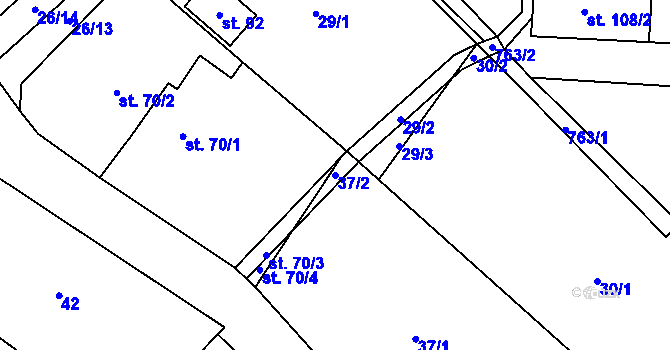 Parcela st. 37/2 v KÚ Onomyšl, Katastrální mapa