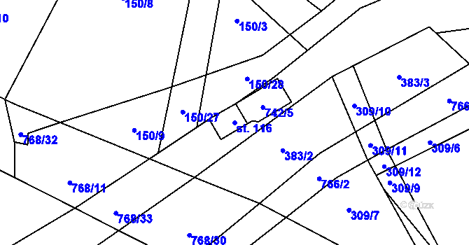Parcela st. 116 v KÚ Onomyšl, Katastrální mapa