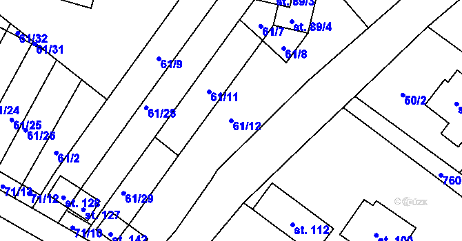 Parcela st. 61/12 v KÚ Onomyšl, Katastrální mapa