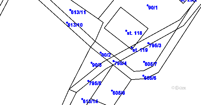 Parcela st. 90/2 v KÚ Onomyšl, Katastrální mapa