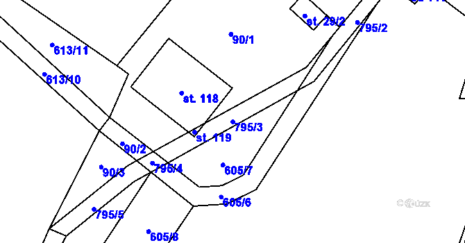 Parcela st. 795/3 v KÚ Onomyšl, Katastrální mapa