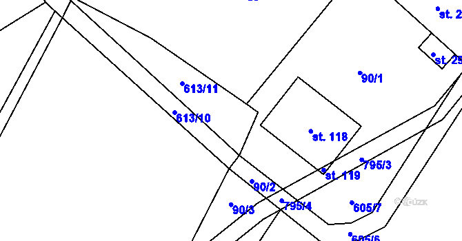 Parcela st. 613/13 v KÚ Onomyšl, Katastrální mapa