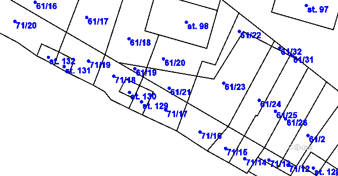 Parcela st. 61/21 v KÚ Onomyšl, Katastrální mapa