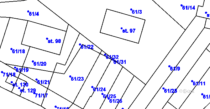 Parcela st. 61/32 v KÚ Onomyšl, Katastrální mapa