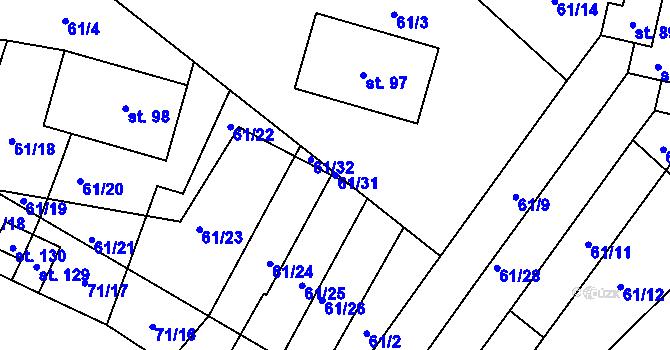 Parcela st. 61/31 v KÚ Onomyšl, Katastrální mapa