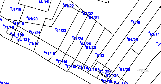 Parcela st. 61/25 v KÚ Onomyšl, Katastrální mapa