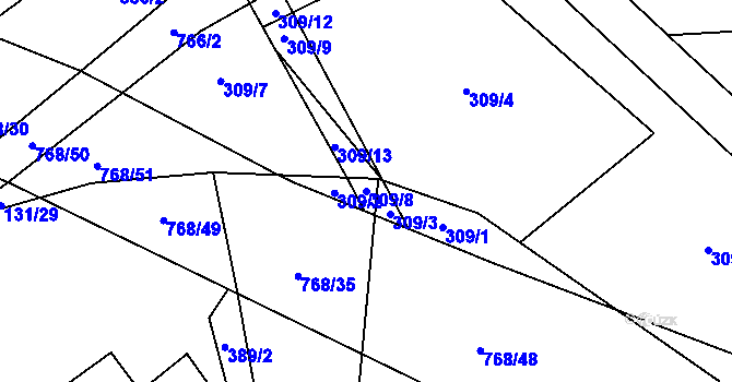 Parcela st. 309/8 v KÚ Onomyšl, Katastrální mapa