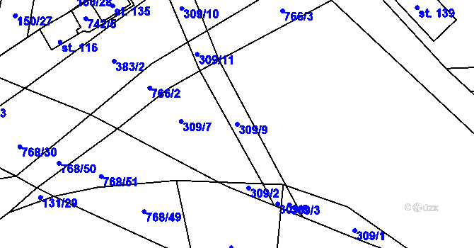 Parcela st. 309/9 v KÚ Onomyšl, Katastrální mapa
