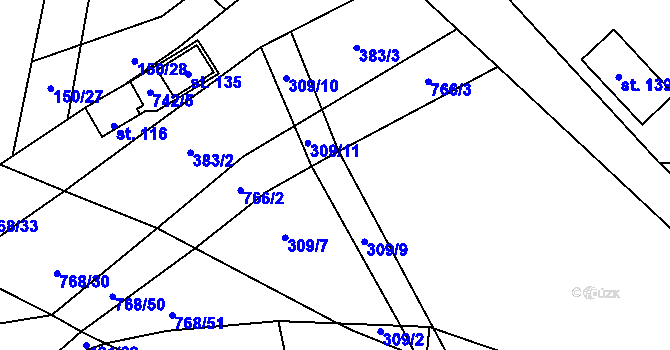 Parcela st. 309/12 v KÚ Onomyšl, Katastrální mapa