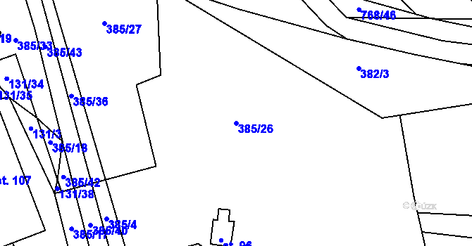 Parcela st. 385/26 v KÚ Onomyšl, Katastrální mapa