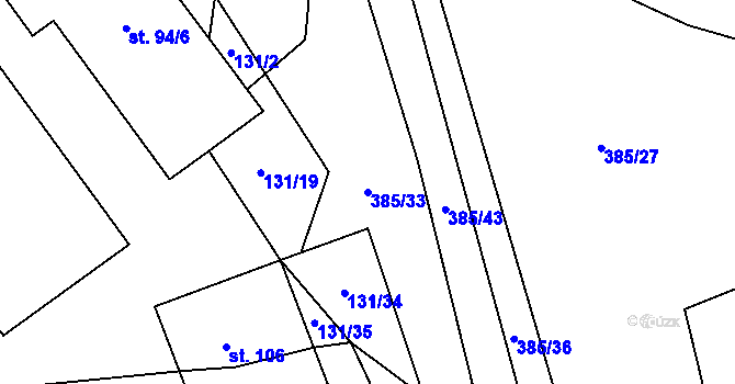 Parcela st. 385/33 v KÚ Onomyšl, Katastrální mapa