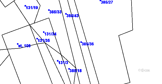 Parcela st. 385/36 v KÚ Onomyšl, Katastrální mapa