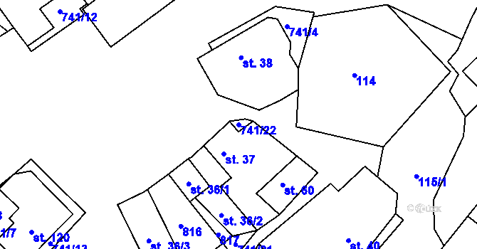 Parcela st. 741/22 v KÚ Onomyšl, Katastrální mapa