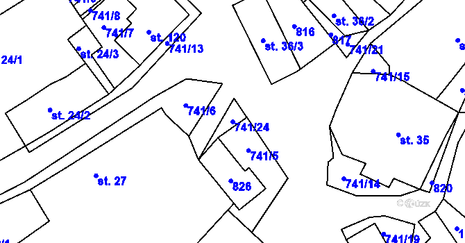 Parcela st. 741/24 v KÚ Onomyšl, Katastrální mapa