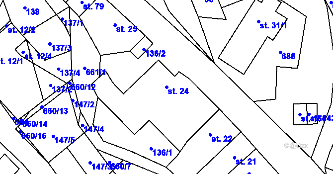 Parcela st. 24 v KÚ Onšov, Katastrální mapa