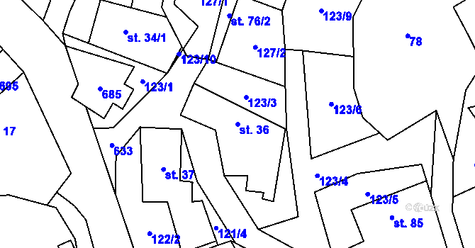 Parcela st. 36 v KÚ Onšov, Katastrální mapa