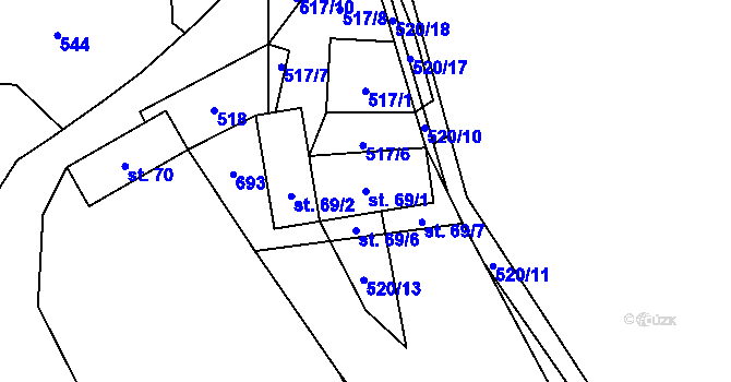 Parcela st. 69/1 v KÚ Onšov, Katastrální mapa