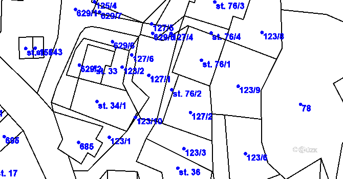 Parcela st. 76/2 v KÚ Onšov, Katastrální mapa