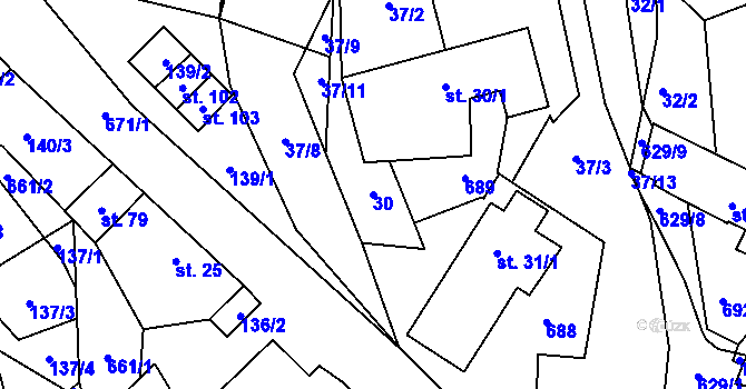Parcela st. 30 v KÚ Onšov, Katastrální mapa