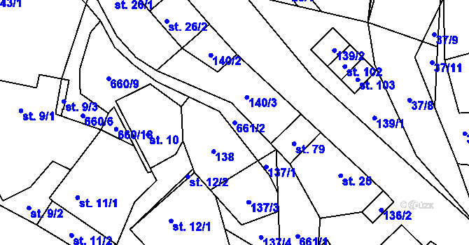 Parcela st. 661/2 v KÚ Onšov, Katastrální mapa