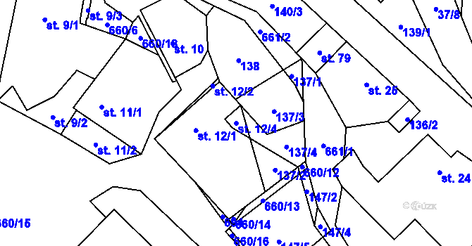 Parcela st. 12/4 v KÚ Onšov, Katastrální mapa