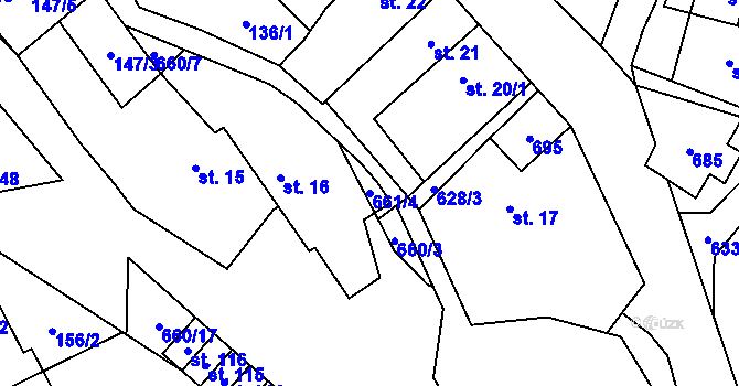 Parcela st. 661/4 v KÚ Onšov, Katastrální mapa
