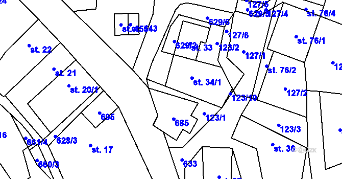 Parcela st. 34/2 v KÚ Onšov, Katastrální mapa