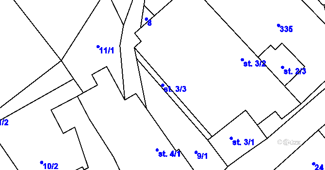 Parcela st. 3/3 v KÚ Těškovice u Onšova, Katastrální mapa