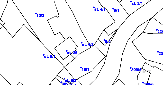 Parcela st. 4/2 v KÚ Těškovice u Onšova, Katastrální mapa