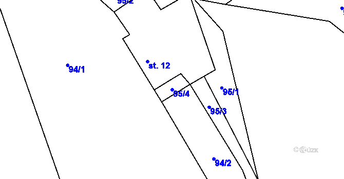 Parcela st. 95/4 v KÚ Těškovice u Onšova, Katastrální mapa